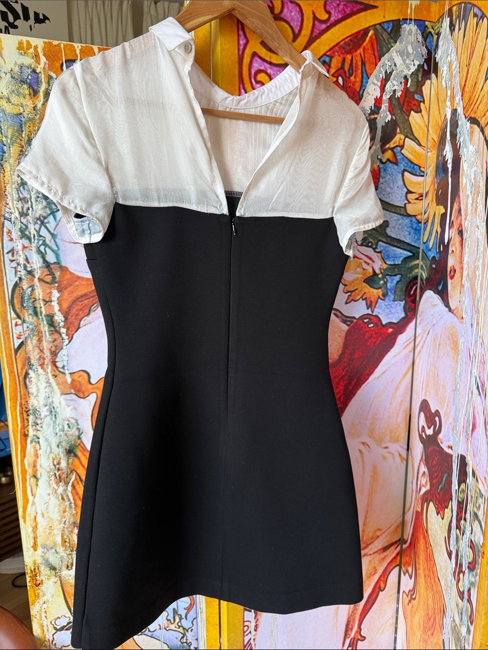 Maje | Black White | Sheer Shirt Top Collar Pencil Dress - Picture 12 of 17